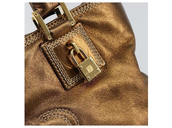LOEWE Anagram Justa Borsa a Mano Pelle Bronzo Oro Auth 148910 D'oro - vista 17