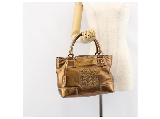 LOEWE Anagram Justa Borsa a Mano Pelle Bronzo Oro Auth 148910 D'oro - vista 23