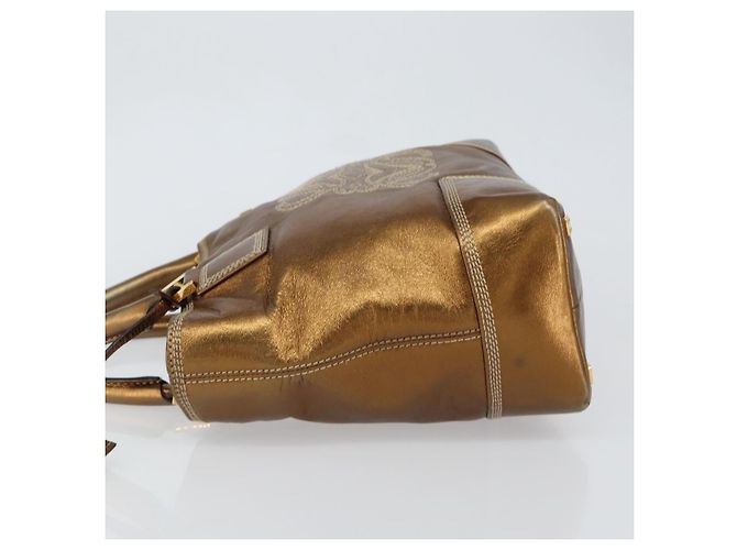LOEWE Anagram Justa Borsa a Mano Pelle Bronzo Oro Auth 148910 D'oro - vista 4
