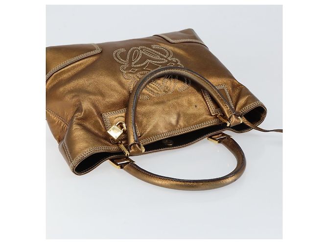 LOEWE Anagram Justa Borsa a Mano Pelle Bronzo Oro Auth 148910 D'oro - vista 6