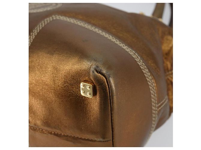 LOEWE Anagram Justa Borsa a Mano Pelle Bronzo Oro Auth 148910 D'oro - vista 9