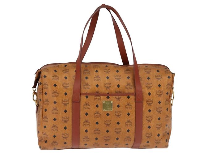 Borsa Boston MCM Logogram Vicetos in pelle PVC marrone e oro Auth gh882 D'oro - vista 2