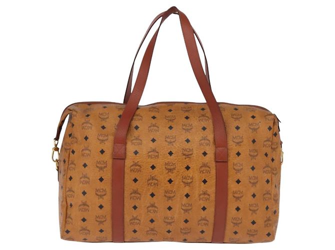 Borsa Boston MCM Logogram Vicetos in pelle PVC marrone e oro Auth gh882 D'oro - vista 3