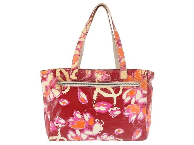 CHANEL Borsa Tote Alta Estate Vinile Rosso Argento CC Auth 143512 - vista 13