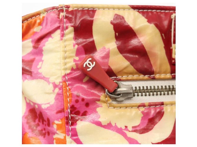 CHANEL Borsa Tote Alta Estate Vinile Rosso Argento CC Auth 143512 - vista 18