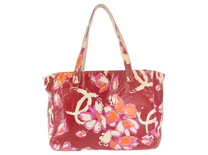 CHANEL Borsa Tote Alta Estate Vinile Rosso Argento CC Auth 143512 - vista 2