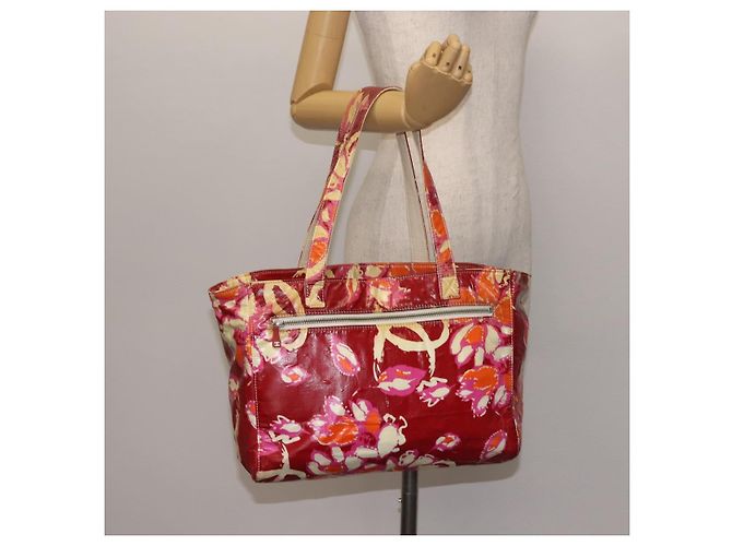 CHANEL Borsa Tote Alta Estate Vinile Rosso Argento CC Auth 143512 - vista 23