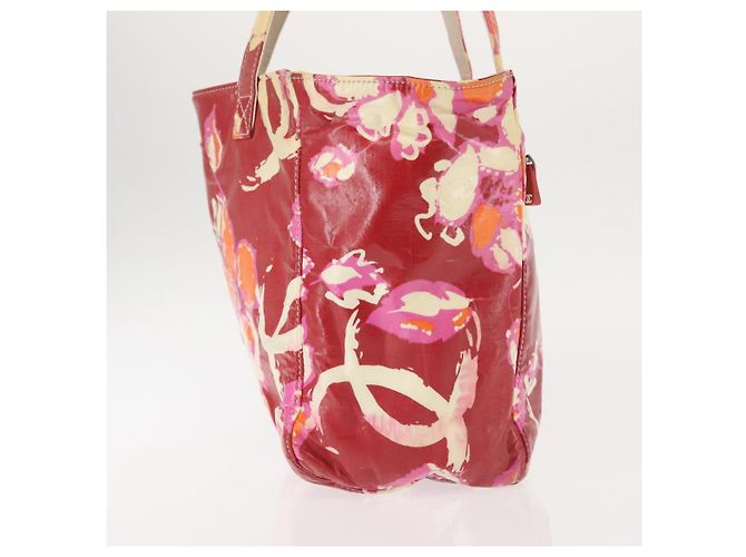 CHANEL Borsa Tote Alta Estate Vinile Rosso Argento CC Auth 143512 - vista 4