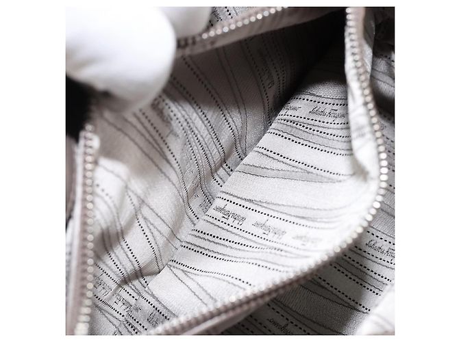 Salvatore Ferragamo Vala Tote Bag Emaille Khaki Silber Auth 144975 - Ansicht 22
