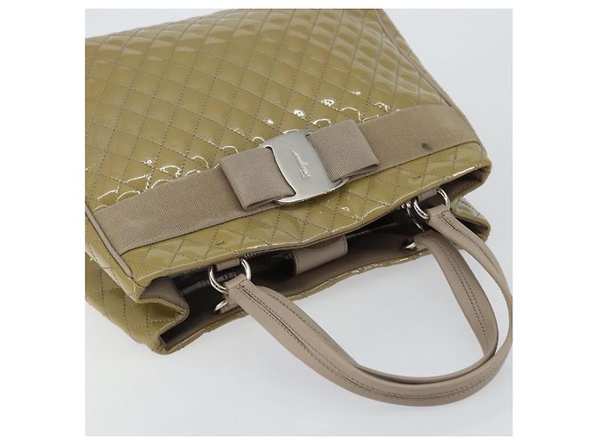 Salvatore Ferragamo Vala Tote Bag Emaille Khaki Silber Auth 144975 - Ansicht 6