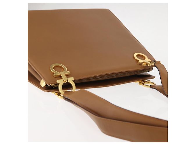 Borsa a Spalla Gancini in Pelle Beige Auth BA6798 di Salvatore Ferragamo - vista 6