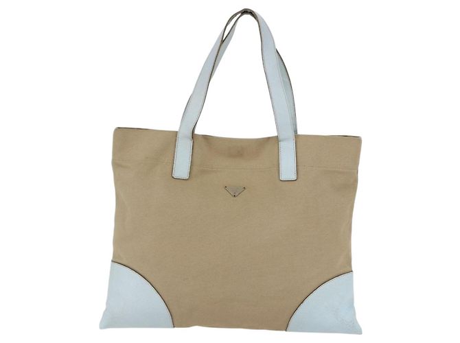 Borsa Tote PRADA in tela beige e blu chiaro Auth bs29888 - vista 13