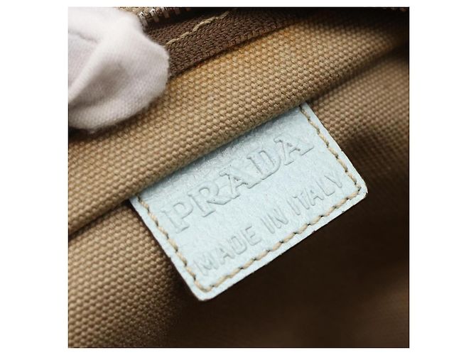 Borsa Tote PRADA in tela beige e blu chiaro Auth bs29888 - vista 21