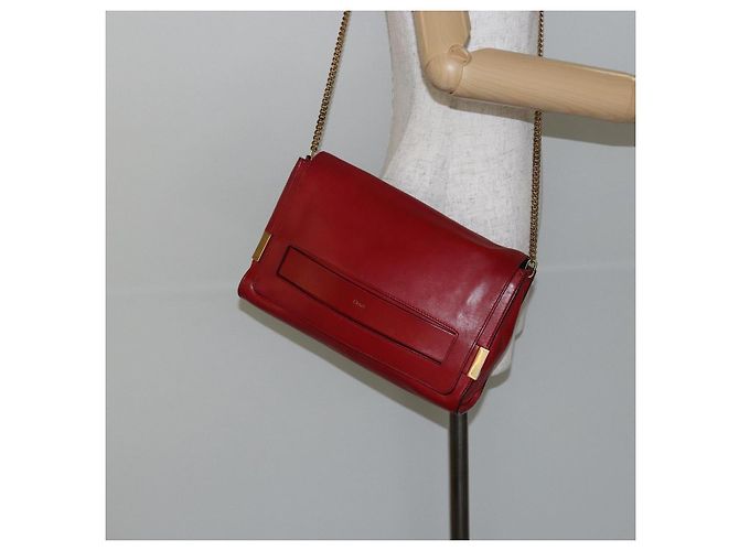 Chloé Borsa a Spalla in Pelle Chloe Chain Ray Rossa Oro Auth BA6596 Rosso D'oro - vista 22