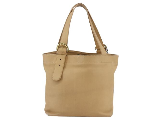 Coach Borsa Tote in Pelle Beige Auth am9383 - vista 2