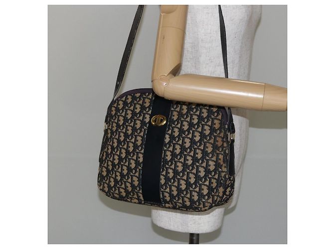 Borsa a Spalla in Tela Trotter Christian Dior Blu Navy e Oro Auth fm4881 D'oro - vista 20