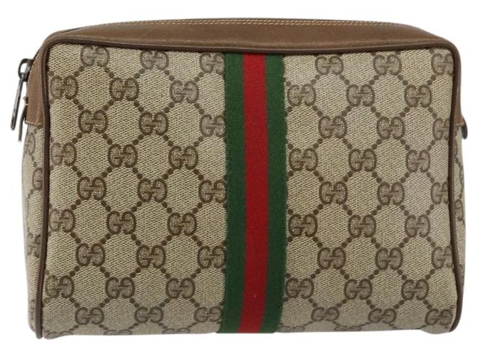 GUCCI GG Canvas Web Sherry Line Clutch Bag PVC Pelle Beige Verde Auth th6400 Rosso - vista 13