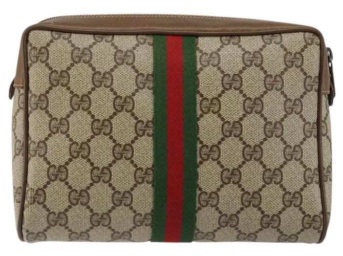 GUCCI GG Canvas Web Sherry Line Clutch Bag PVC Pelle Beige Verde Auth th6400 Rosso - vista 2