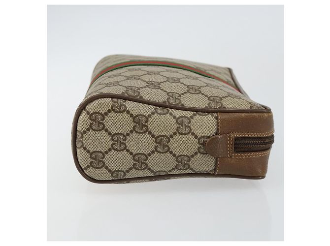 GUCCI GG Canvas Web Sherry Line Clutch Bag PVC Pelle Beige Verde Auth th6400 Rosso - vista 3