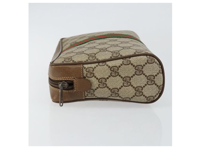 GUCCI GG Canvas Web Sherry Line Clutch Bag PVC Pelle Beige Verde Auth th6400 Rosso - vista 4