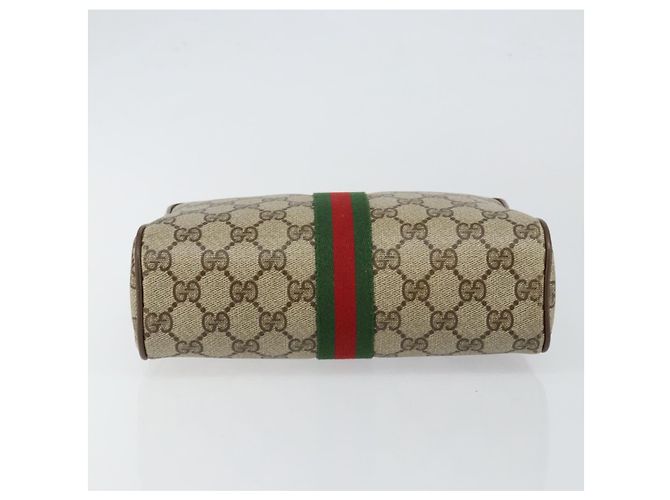 GUCCI GG Canvas Web Sherry Line Clutch Bag PVC Pelle Beige Verde Auth th6400 Rosso - vista 6
