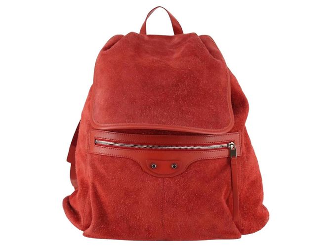 BALENCIAGA Rucksack aus Wildleder rot silber authentisch bs29626 - Ansicht 13