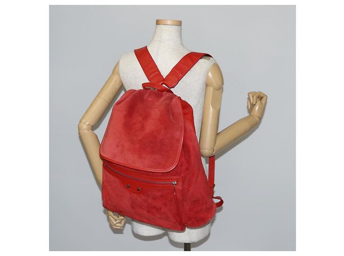 BALENCIAGA Rucksack aus Wildleder rot silber authentisch bs29626 - Ansicht 25