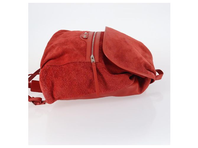 BALENCIAGA Rucksack aus Wildleder rot silber authentisch bs29626 - Ansicht 3