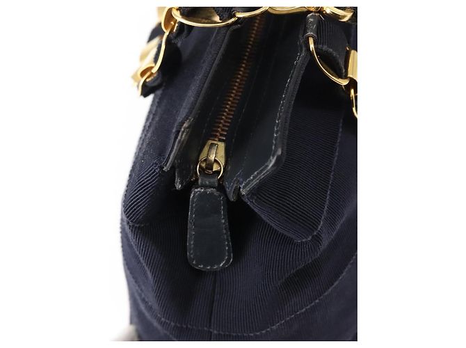Borsa a mano Vala in tela 2 in 1 Salvatore Ferragamo Blu Navy Oro Auth BA6589 - vista 10
