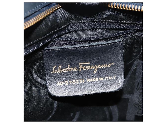 Borsa a mano Vala in tela 2 in 1 Salvatore Ferragamo Blu Navy Oro Auth BA6589 - vista 12
