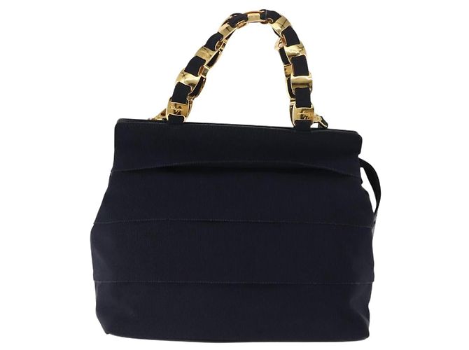 Borsa a mano Vala in tela 2 in 1 Salvatore Ferragamo Blu Navy Oro Auth BA6589 - vista 13