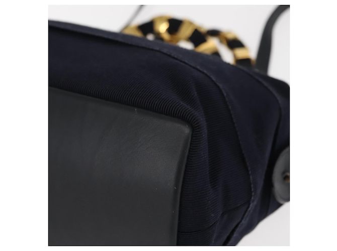Borsa a mano Vala in tela 2 in 1 Salvatore Ferragamo Blu Navy Oro Auth BA6589 - vista 17