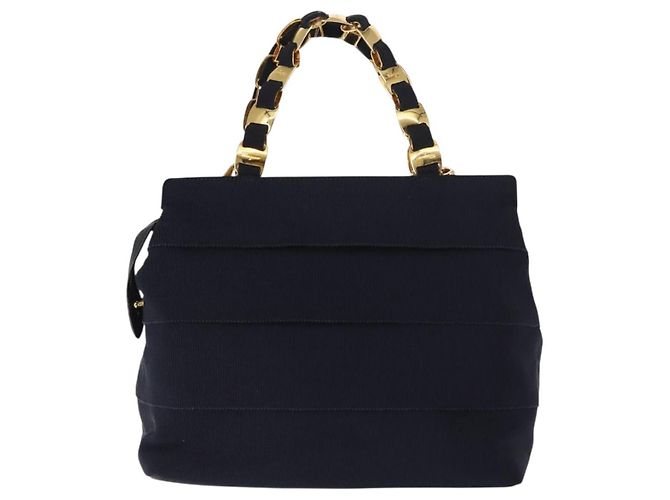 Borsa a mano Vala in tela 2 in 1 Salvatore Ferragamo Blu Navy Oro Auth BA6589 - vista 2