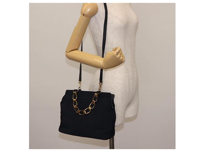Borsa a mano Vala in tela 2 in 1 Salvatore Ferragamo Blu Navy Oro Auth BA6589 - vista 23