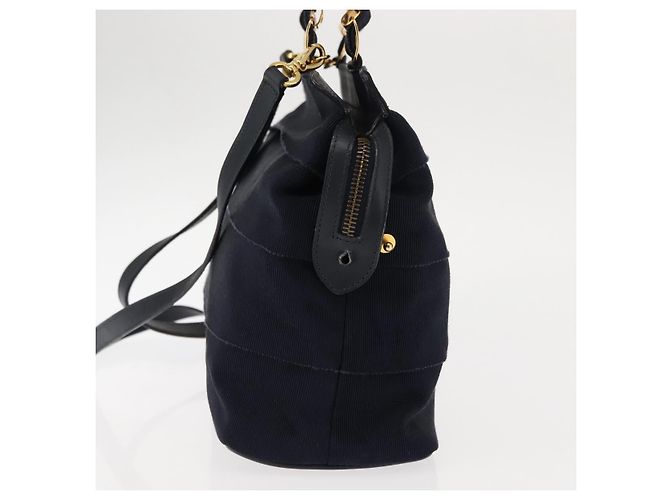 Borsa a mano Vala in tela 2 in 1 Salvatore Ferragamo Blu Navy Oro Auth BA6589 - vista 3