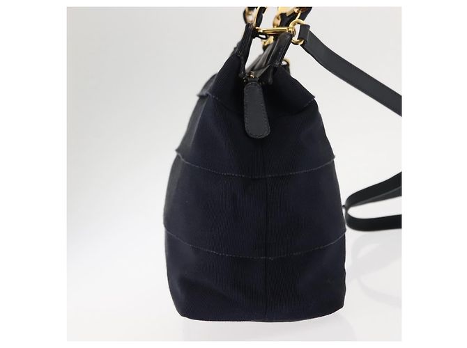 Borsa a mano Vala in tela 2 in 1 Salvatore Ferragamo Blu Navy Oro Auth BA6589 - vista 4