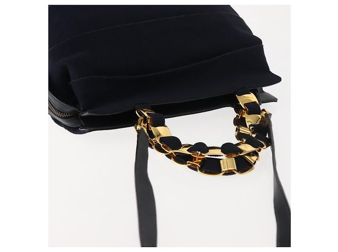 Borsa a mano Vala in tela 2 in 1 Salvatore Ferragamo Blu Navy Oro Auth BA6589 - vista 6