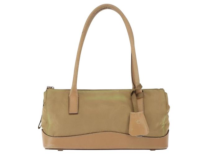 PRADA Schultertasche Nylon Leder Khaki Silber Authentisch bs30008 - Ansicht 13