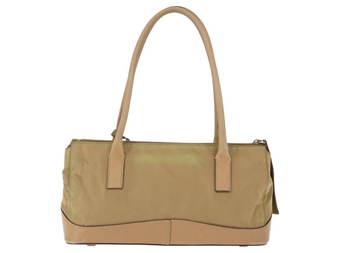 PRADA Schultertasche Nylon Leder Khaki Silber Authentisch bs30008 - Ansicht 2