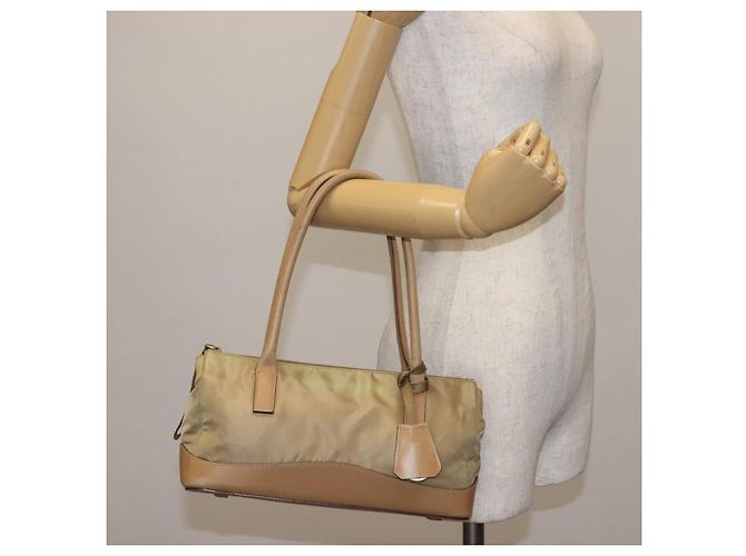 PRADA Schultertasche Nylon Leder Khaki Silber Authentisch bs30008 - Ansicht 22