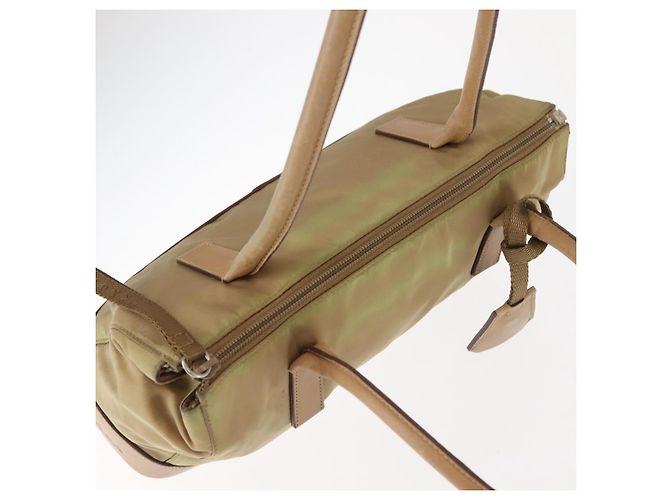 PRADA Schultertasche Nylon Leder Khaki Silber Authentisch bs30008 - Ansicht 6
