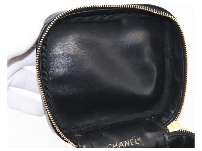 Vanity CHANEL Bicolor Kosmetiktasche aus Lammleder Schwarz Gold CC Auth 145355 - Ansicht 18