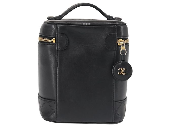 Vanity CHANEL Bicolor Kosmetiktasche aus Lammleder Schwarz Gold CC Auth 145355 - Ansicht 3