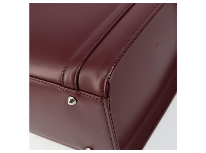 Burberry Bolso de mano de cuero Burdeos Plata Auth sw1572 - vista 10