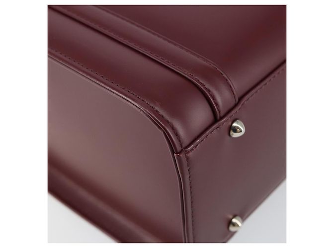 Burberry Bolso de mano de cuero Burdeos Plata Auth sw1572 - vista 11