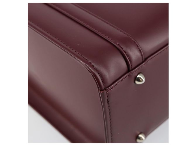 Burberry Bolso de mano de cuero Burdeos Plata Auth sw1572 - vista 13