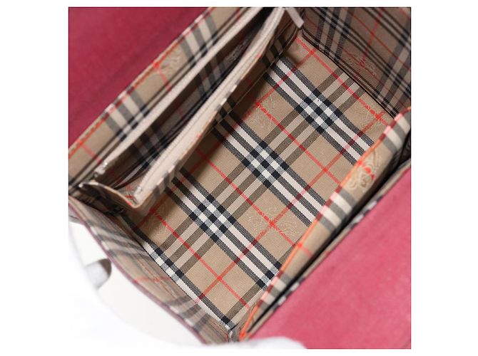 Burberry Bolso de mano de cuero Burdeos Plata Auth sw1572 - vista 14