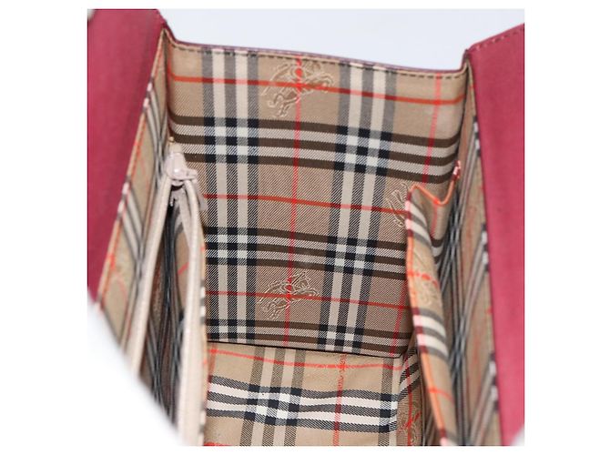 Burberry Bolso de mano de cuero Burdeos Plata Auth sw1572 - vista 15