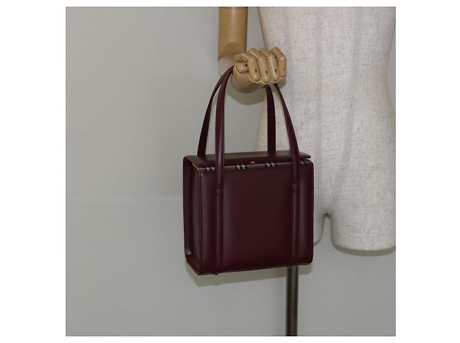 Burberry Bolso de mano de cuero Burdeos Plata Auth sw1572 - vista 19