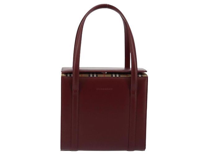 Burberry Bolso de mano de cuero Burdeos Plata Auth sw1572 - vista 2